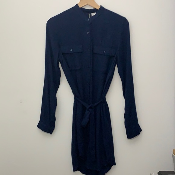 H&M Divided Navy Blue Button Down Tie Shirt Dress - Picture 1 of 8
